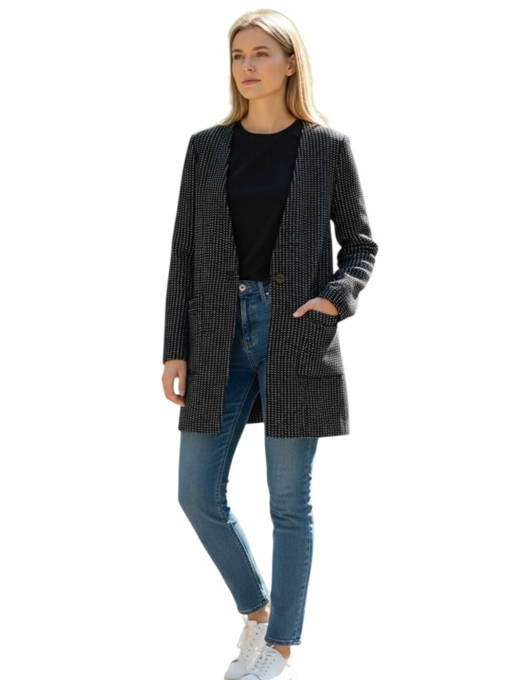DKNY Woman Wool Black and White Blazer Jacket  Size Medium